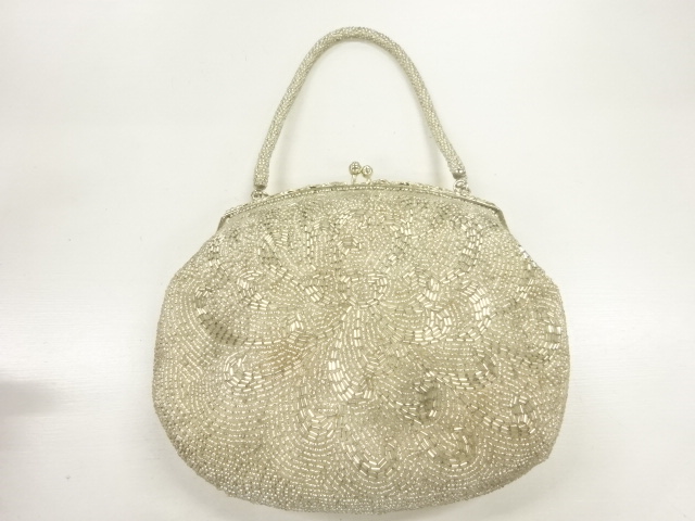 JAPANESE KIMONO / ANTIQUE BEADED FLORAL PATTERN BAG